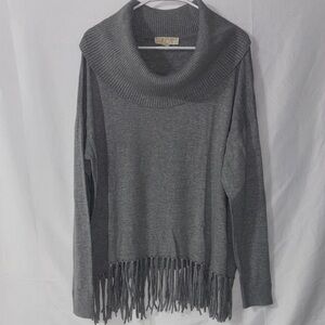 MICHAEL Michael Kors Charcoal Cowl Neck Sweater with Fringe